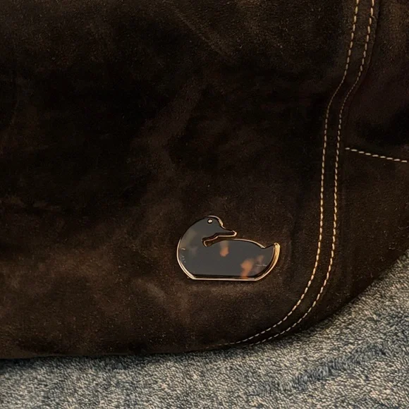 Charcoal Grey Suede with Brown Leather Handle Shoulder Bag - Picture 5 of 7